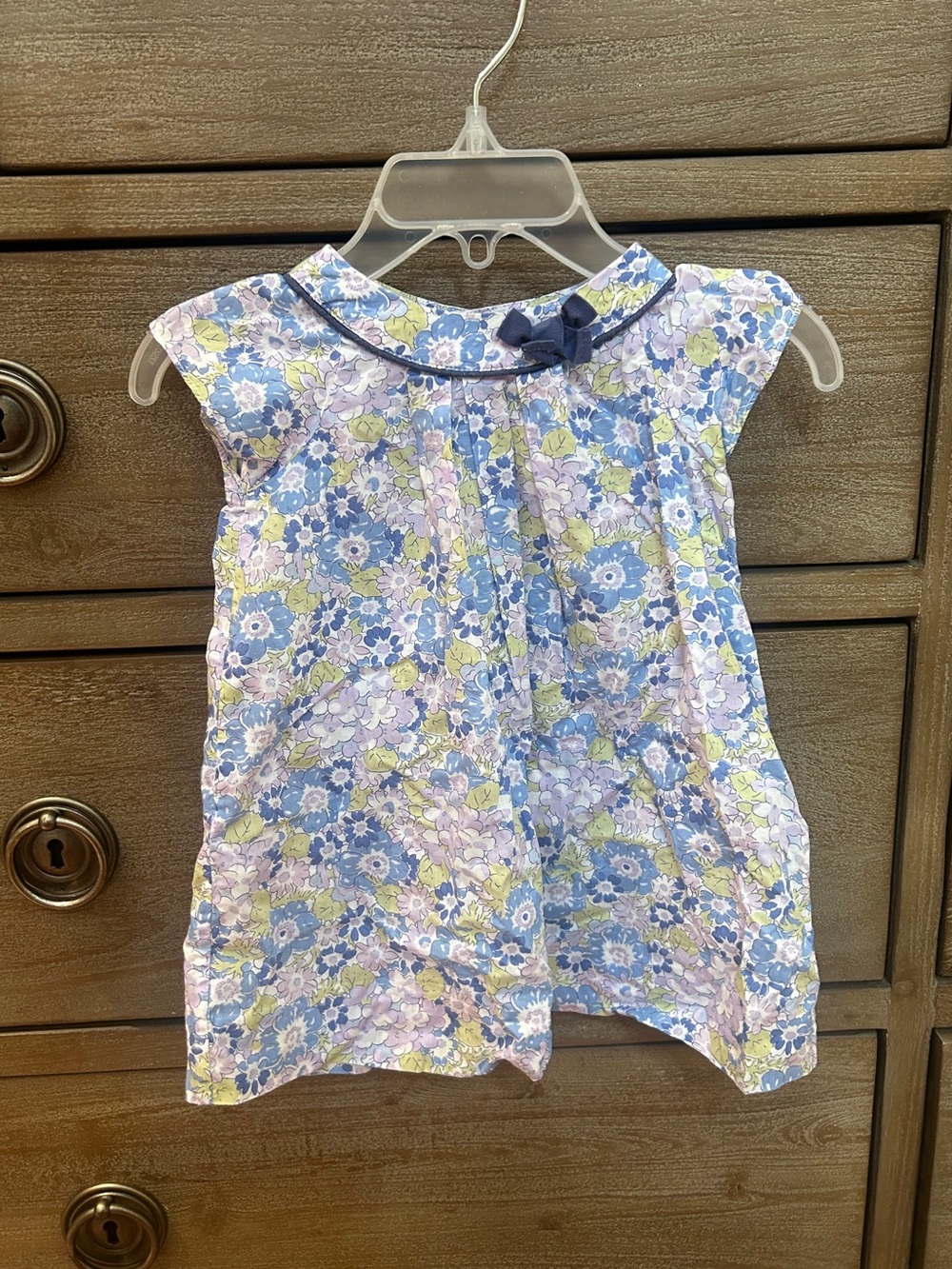 Jacadi Floral Cap-Sleeve Top in Blue, Lavender & Green